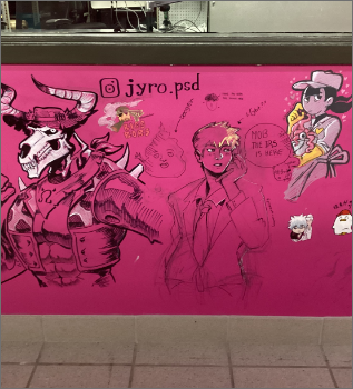 close up of rightside mural made by @minty bagels